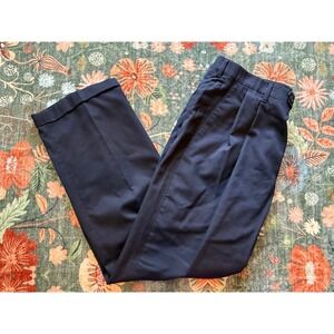 Haggar Mens Navy Blue Pleated Cuffed Dress Pants Trousers 36x30 CT04BK